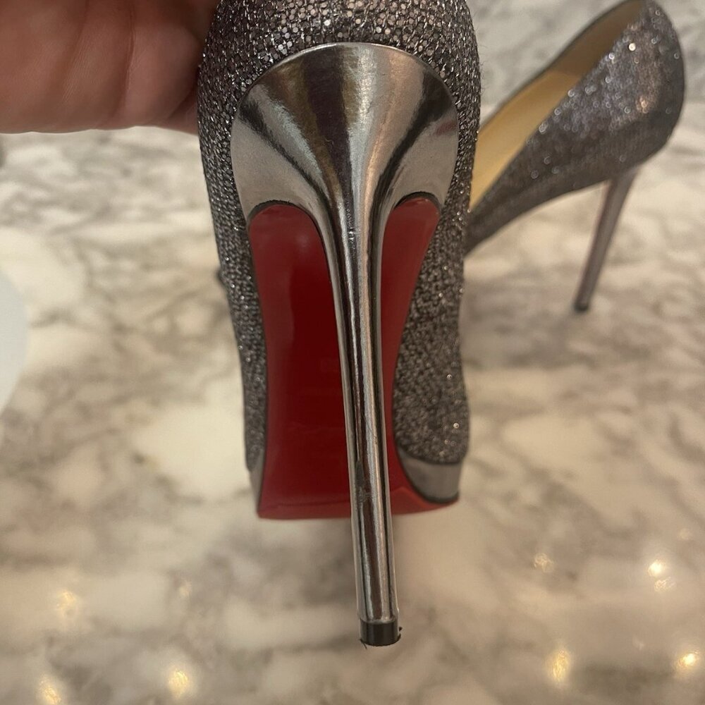 Christian Louboutin FILO 120 Lady Glitter Specchio Heels Silver/Gray Size 39 - Picture 6 of 16